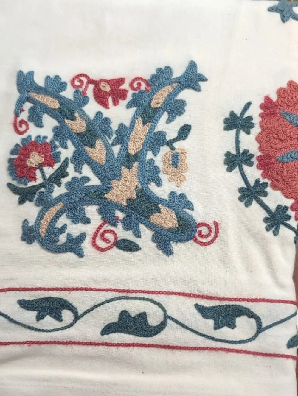 NWT Williams Sonoma Tablecloth with Crewel Embroidery 70